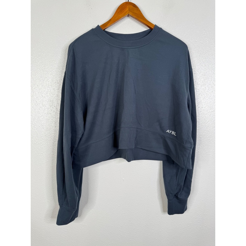 AYBL Womens Cropped Sweatshirt Large Charcoal Gray Activewear Crewneck Pullover